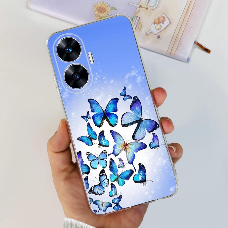 For Realme C55 4G Case 2023 Phone Cover Beautiful Flower Painted Soft Funda Clear Coque For Realme C55 2023 Bumper RealmeC55 Bag