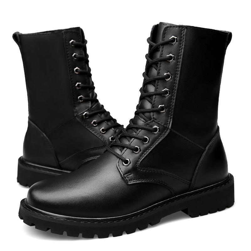 Fashion Luxury Winter Lace Up Outdoor Long Boots Motorcycle Boots Winter Warmth Designer High Leather Shoes Fashion Casual Black Boots