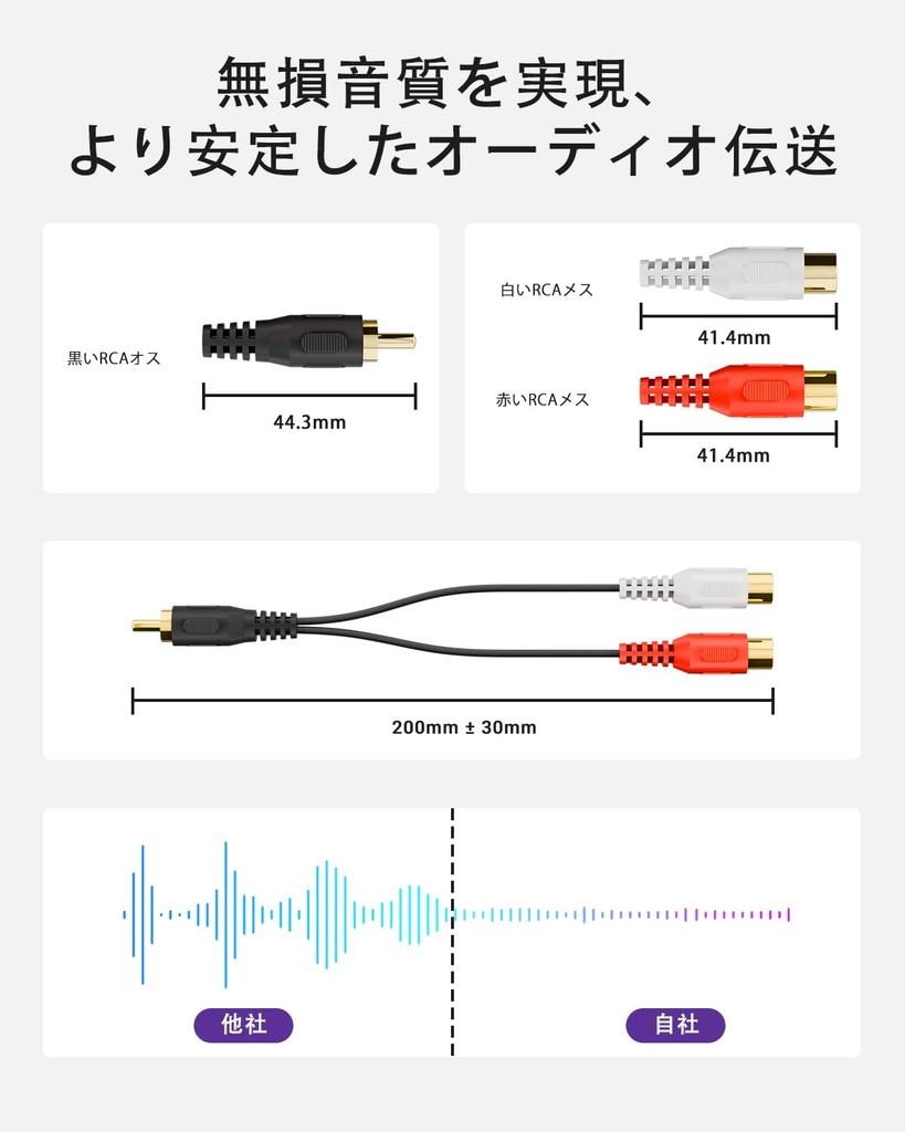 VCELINK RCA Cable 1RCA Male to 2RCA RCA Audio Mono to Stereo Woofer 20cm Splitter, Female, Y-Type Cable, Conversion, Compatible, Red/White,