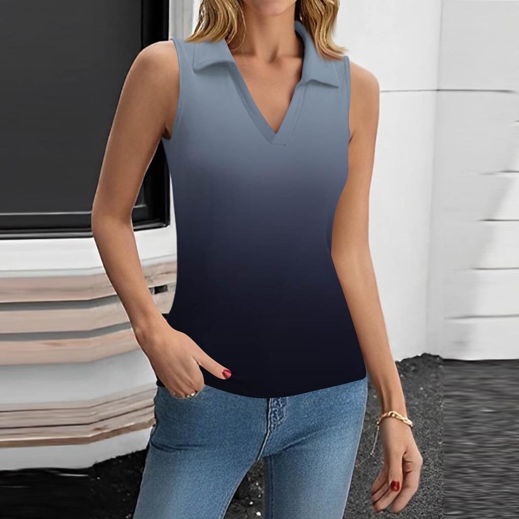 Femeii de vară la modă casual retro imprimare V-neck fără mâneci top Skinny tanc top