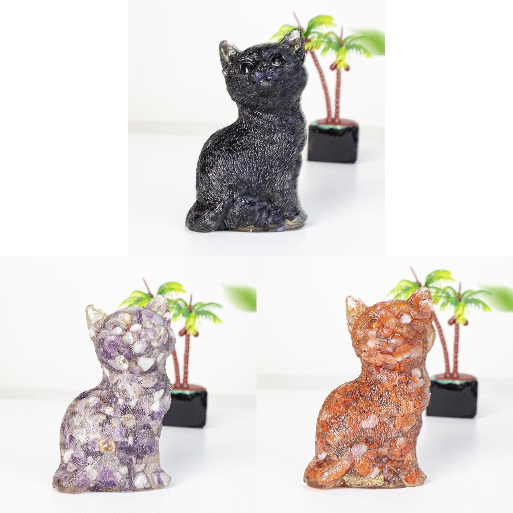 Crystal Cat Resin Decor With Fortune Symbol For Office Desk Enhancements