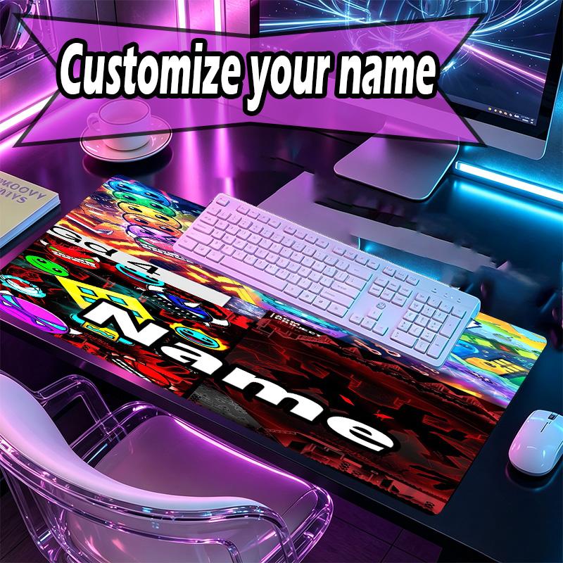 Custom Name Personalized Geometry Dash Pattern Mousepad, Laptop PC Desk Mat, Decorative Desk Mat for Home Keyboard Pad Gift