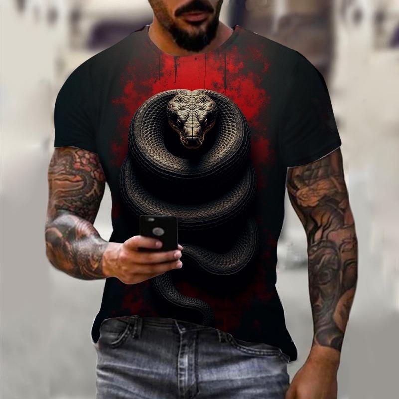 Year Of The Snake Pattern T Shirt For Men Cool Animal 3D Printed Short Sleeve Tops Summer Casual Round Neck Loose Tee Shirts