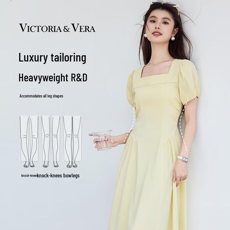 

VICTORIA&VERA Women s French Square Neck Puff Sleeve Midi Dress L