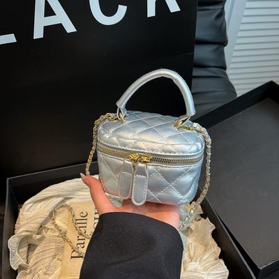 2025 New Small Box Bag Texture Messenger Bag Internet Celebrity Chain Bag Shoulder Shopping Makeup Women's Bag Light Luxury Fashion