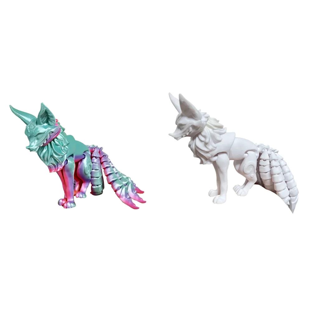 18cm 3D Printed Multi-articular Movable Model Handmade Home Decoration Fox Fidget Toy Nine-Tailed Fox Action Figures Desk Decor