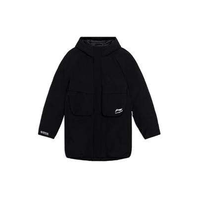 Li Ning Logo Print Hidden Zipper Hooded Down Jacket Men Jackets Black AYMS117-1