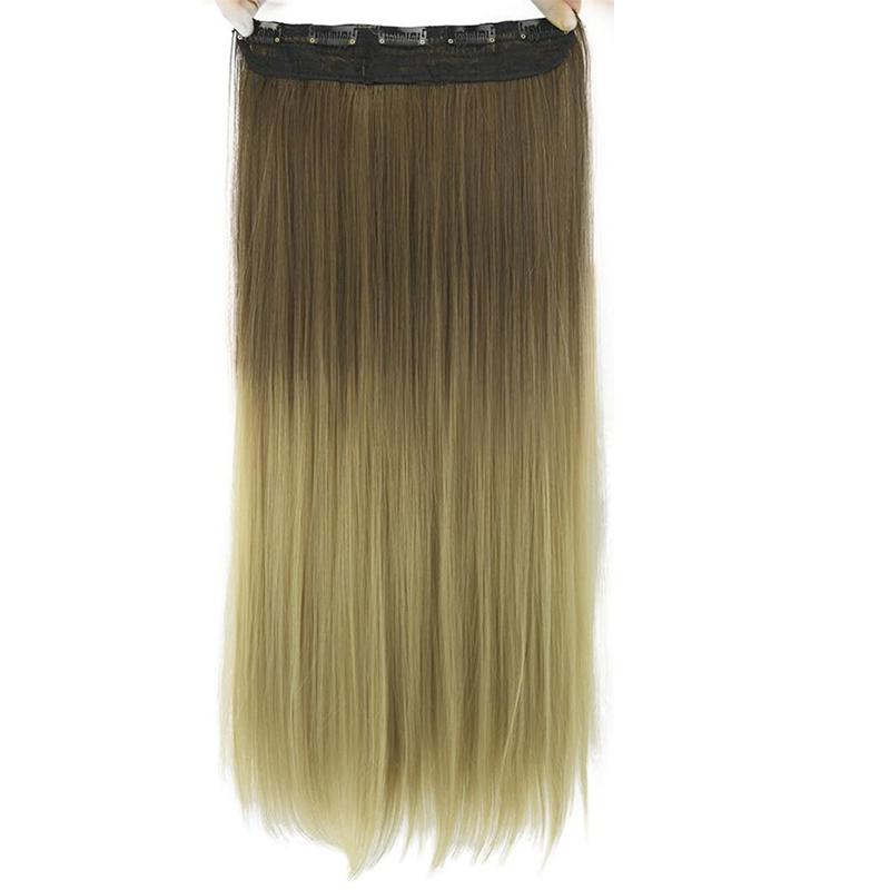 MERISIHAIR Ženy dlouhé rovné vlasy prodlužování paruka 5 klipů příčesky hlavy syntetické vlákno přírodní černá šedá barva ombre