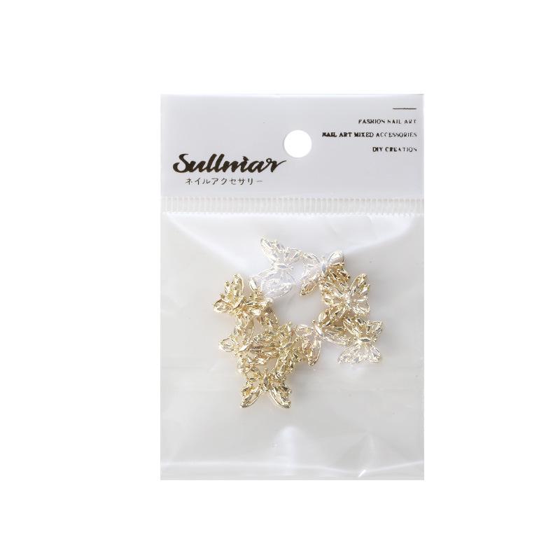 Golden Butterfly 3D Nail Art Set - 10 Pieces of Light Gold Ribbon Bow Decorations