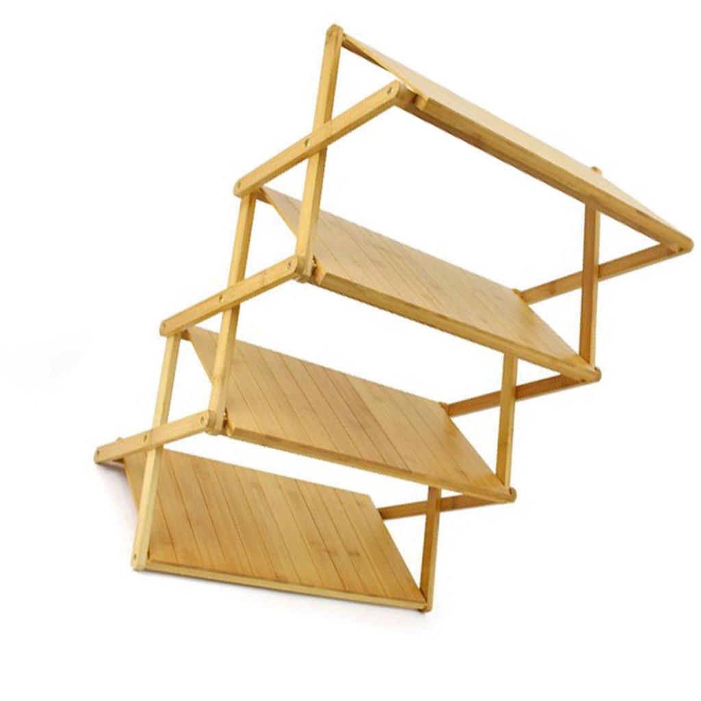 Wooden Foldable Shelf Multi Layer Space Saving Powerful Load Bearing Portable Storage Rack for Outdoor Camping 4 Layers