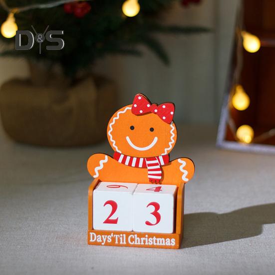 Pepparkaksmannens Julnedräkningskalender Träklossar Bordsdekoration Helgdagens Adventskalender för Kontorsbord