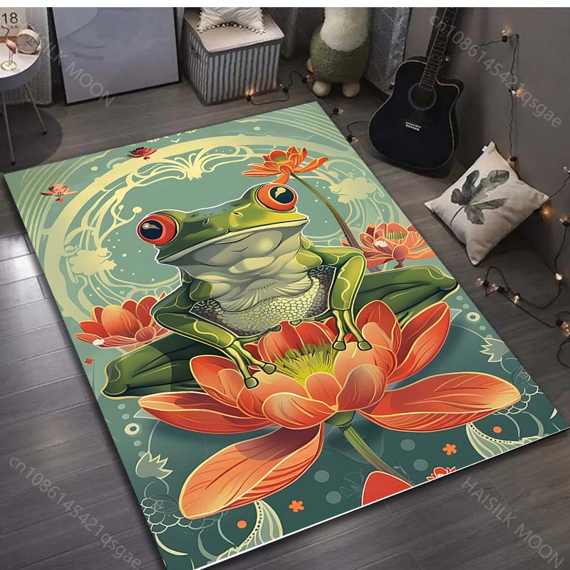 Mushroom and Frog Meditation Print Carpet for Living Room Bedroom Sofa Doormat Decor Area Rugs Non-slip Floor Mat Large Size