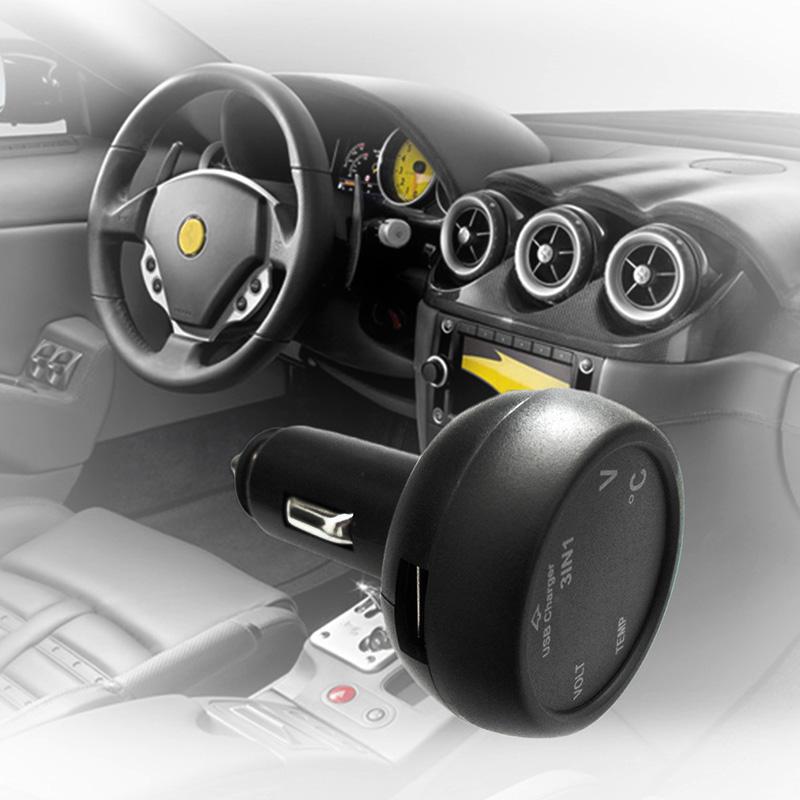 Car Digital Voltmeter Thermometer  USB Charger Car Cigarette Lighter Socket Digital Voltmeter Thermometer 3 In 1 Meter