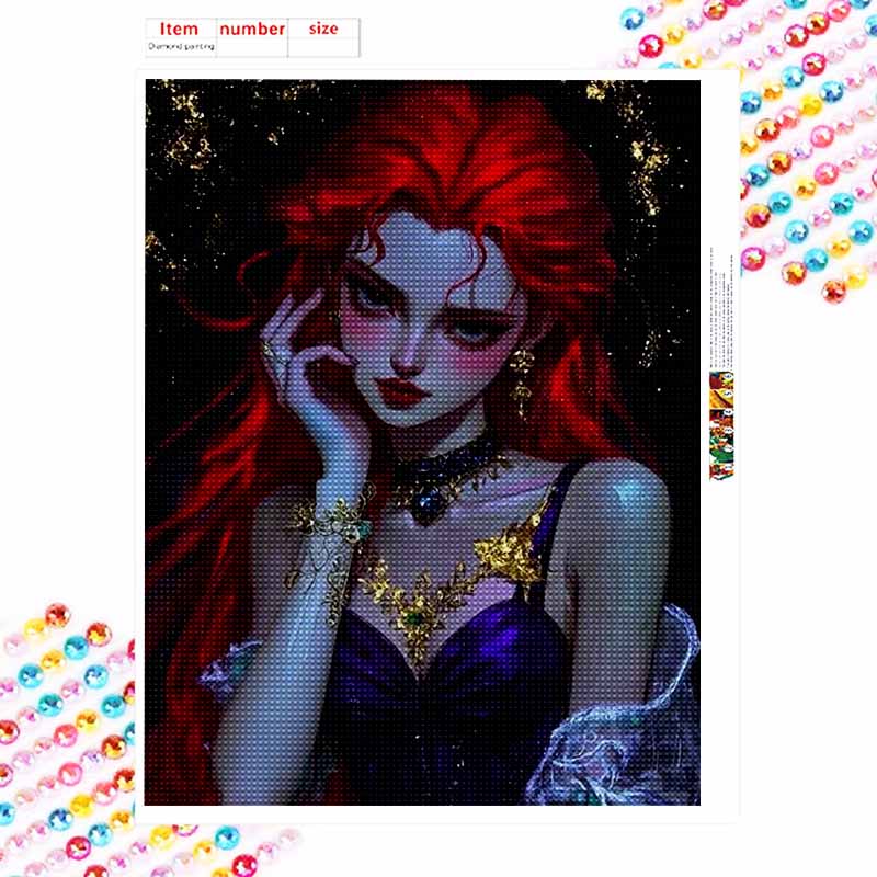 Disney Diamond Painting Set Classic Red Hair Girl Home Decor Craft, Perfect Handmade DIY Gift Idea