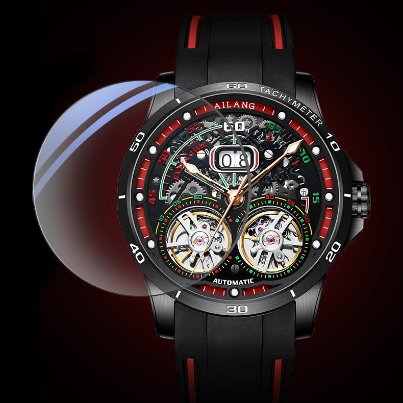 AILANG New Swiss Watches Double Tourbillon Automatic Mechanical Watches for Men Leather Belt