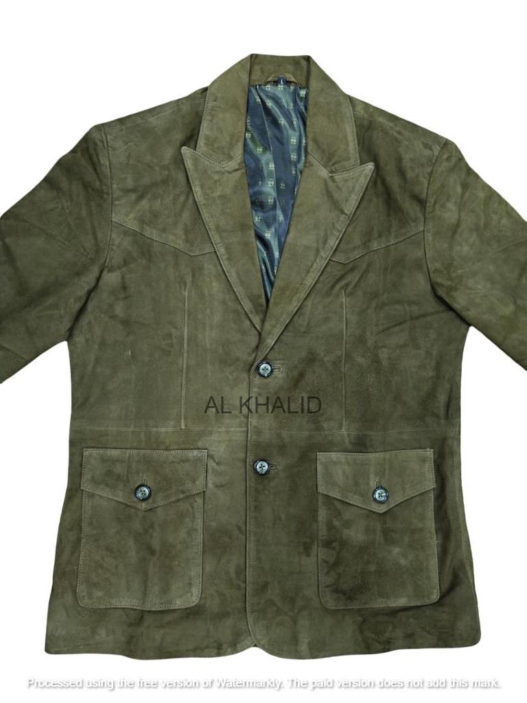 Läder Herrblazer Mocka Olivgrön Handgjord Äkta Lammskinn Formell Stilfull