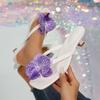 Fashion Sexy Simulated Purple Flower Flip Flops Women 2025 Summer Bohemia White Beach Sandals Square Toe Low Heels Hawaiian Slippers