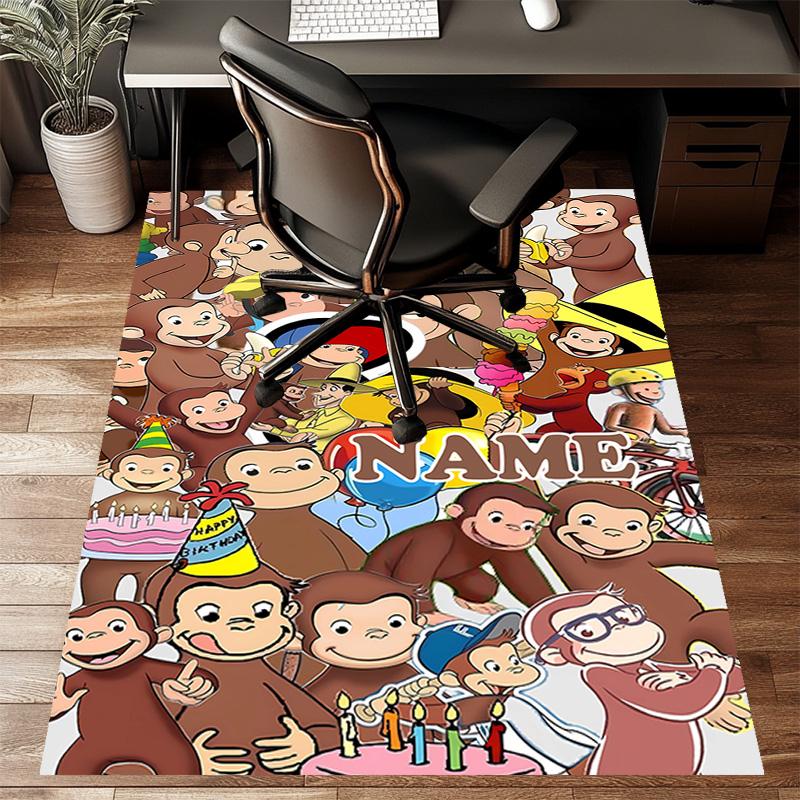 Custom Curious George Mat Personalized Name, Polyester Washable Indoor Entryway Rug, Gift for Christmas, Easter, Thanksgiving Day
