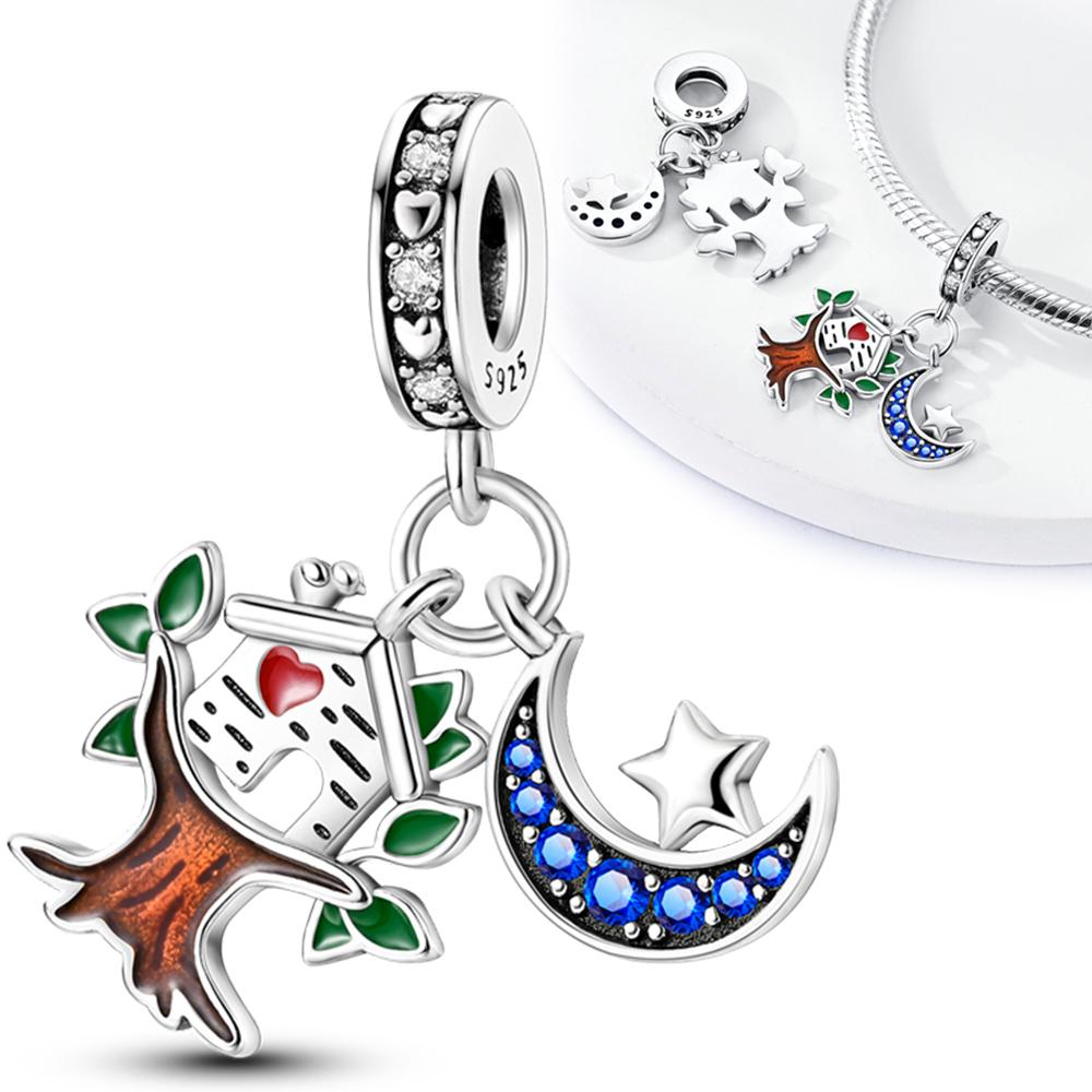 Pingente Original Charmscopper Casa na Árvore Lua e Estrela Contas Encaixe em Pulseiras de Pingentes Para Mulheres Joias Femininas Fabricação Diy