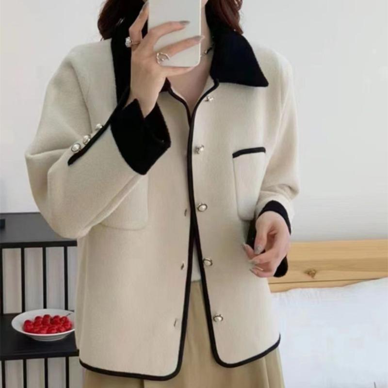 Autumn and Winter New Women's Fresh Double-sided Woolen Tops Color Matching Casual Fashion Short Woolen Imitation Mink Jackets Trendy