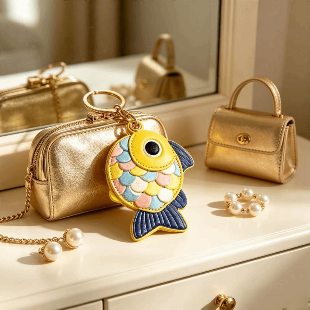 3D Fish-Scale Access Card Cover Goldfish Fish Keychain Keychain Holder Bag Hanging