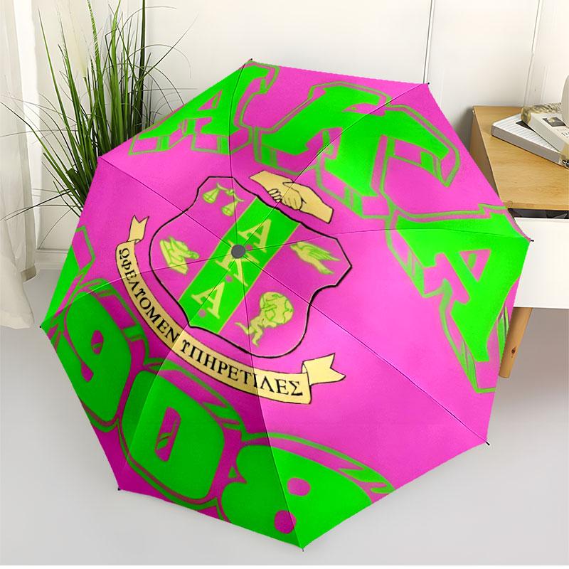 Alpha Kappa Alpha Print Automatic Open Close Umbrella, Portable Foldable Umbrella, for Outdoor Commute Camping Trip, Ideal Birthday Gift