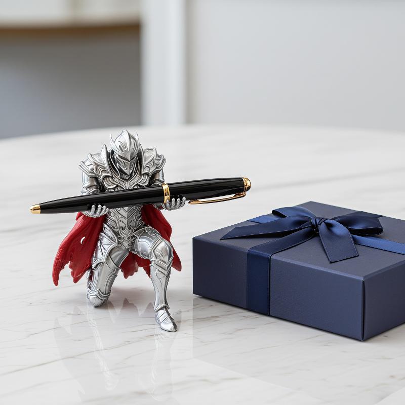 Dark Fantasy Medieval Knight Pen Holder 1Pcs 3D Printed Kneeling Warrior Statue Unique Office Desk Decor Gift