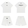 ESSENTIALS Double-line Flocking Trendy Unisex Cotton Short Sleeve & Shorts Set - Summer Casual 