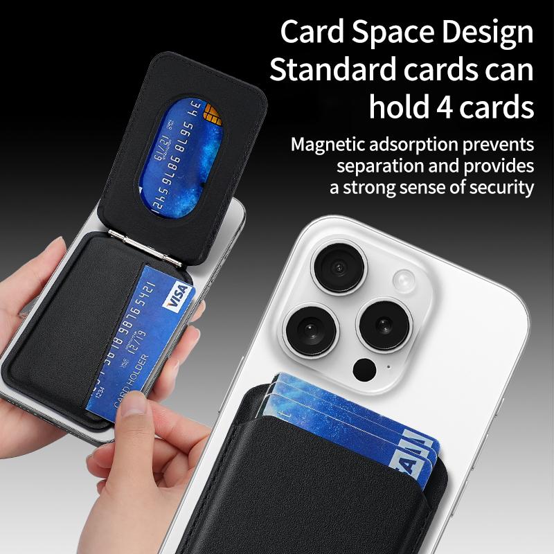 Bi-Fold Phone Card Bag PU Leather Magnetic Card Holder with Foldable Kickstand Function