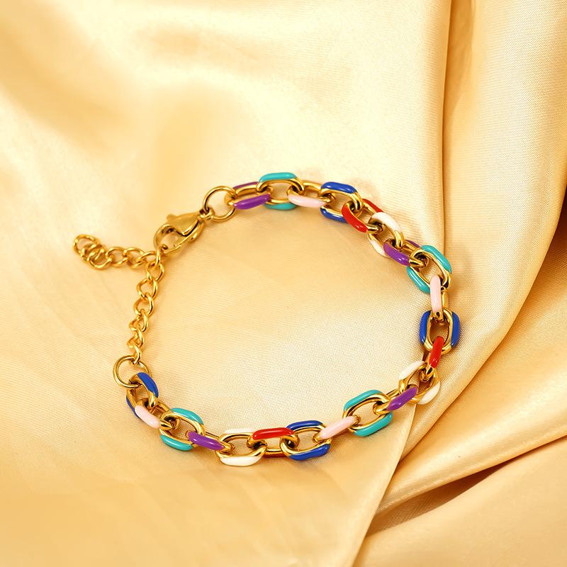 Colored Stainless Steel Cuban Bracelet Ancient French Enamel Color Drip Oil Hand Jewelry Titanium Steel Female Geometric Wind