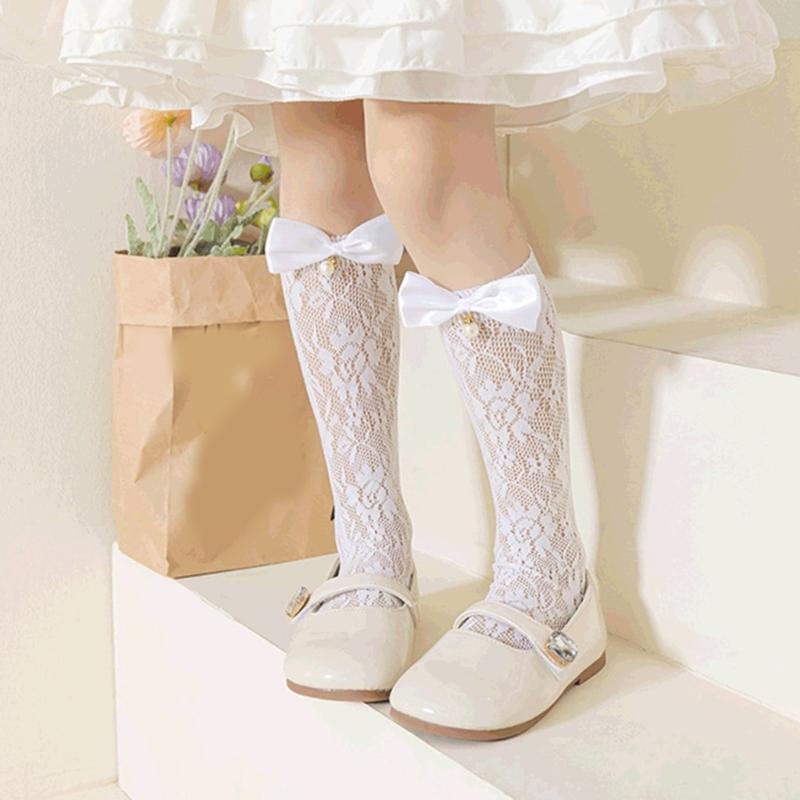 Fashionable Sweet Style Socks Lace Bowknot Decorations for Kids Lightweight Summer Calf Length Socks for Girls