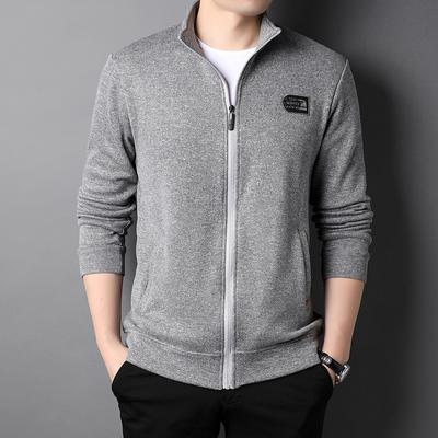 Nuovo Cardigan Casual in Maglia da Uomo Autunnale Moda Lento Colore Unico Collo Rialzato Zip Cappotto Sportivo da Uomo