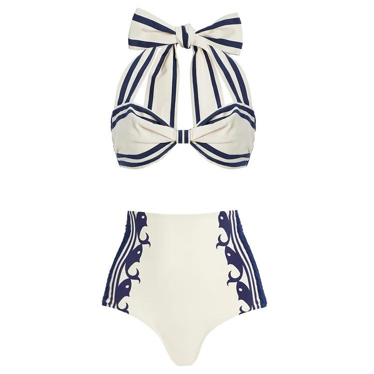 1011 Europäischer und amerikanischer Bikini neues Marineblau Hals hoher Bund geteilt Badeanzug Anzug weiblich Explosion 11198