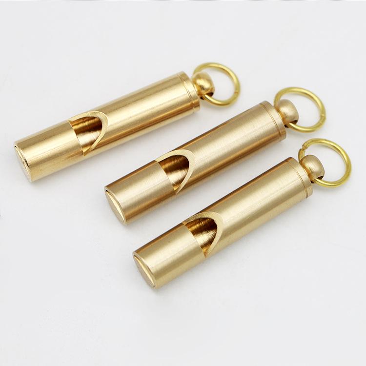 Brass Outdoor Survival Whistle: Bamboo Joint Keychain Pendant for Kids' Adventure