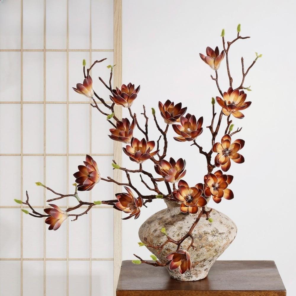 Multi-Bloom Artificial Magnolia Flowers Branch Pink Plastic Fake Flower  Living Room Ornaments