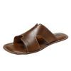 Men's Genuine Leather Cross Strap Slip-on Slippers, Size 46-47, Non-slip Outdoor Beach Flip Flops