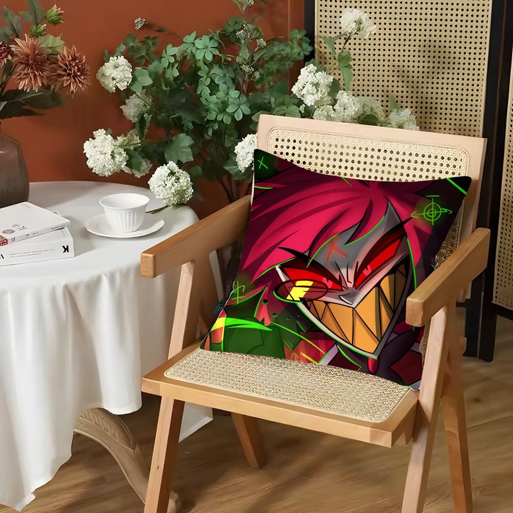 Anime HHazbin Hotel Alastor Kissenbezug Seidiger Kurzer Plüsch Unsichtbarer Reißverschluss Staubdichter Sofakissenbezug für Heimdekoration