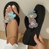 New butterfly flip-flops women's thick bottom slope heel with pearl flower large size beach cool slippers