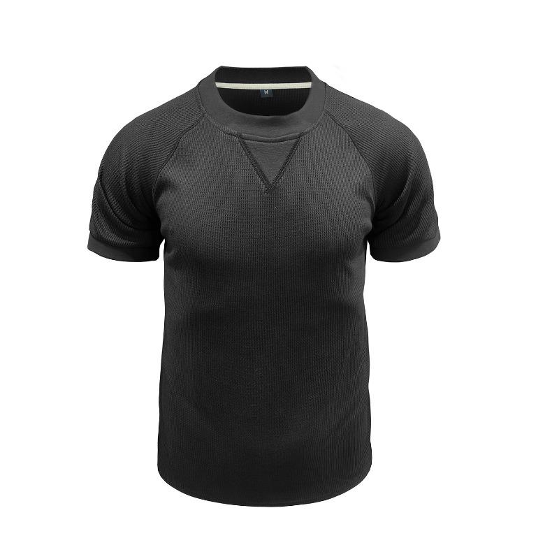 Men Solid Waffle Crew Neck Short Sleeve Loose Casual T Shirt