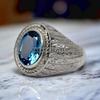 Aquamarine Oval Cut Gemstone With 925 Sterling Silver Ring For Men's #209 JL375576849100