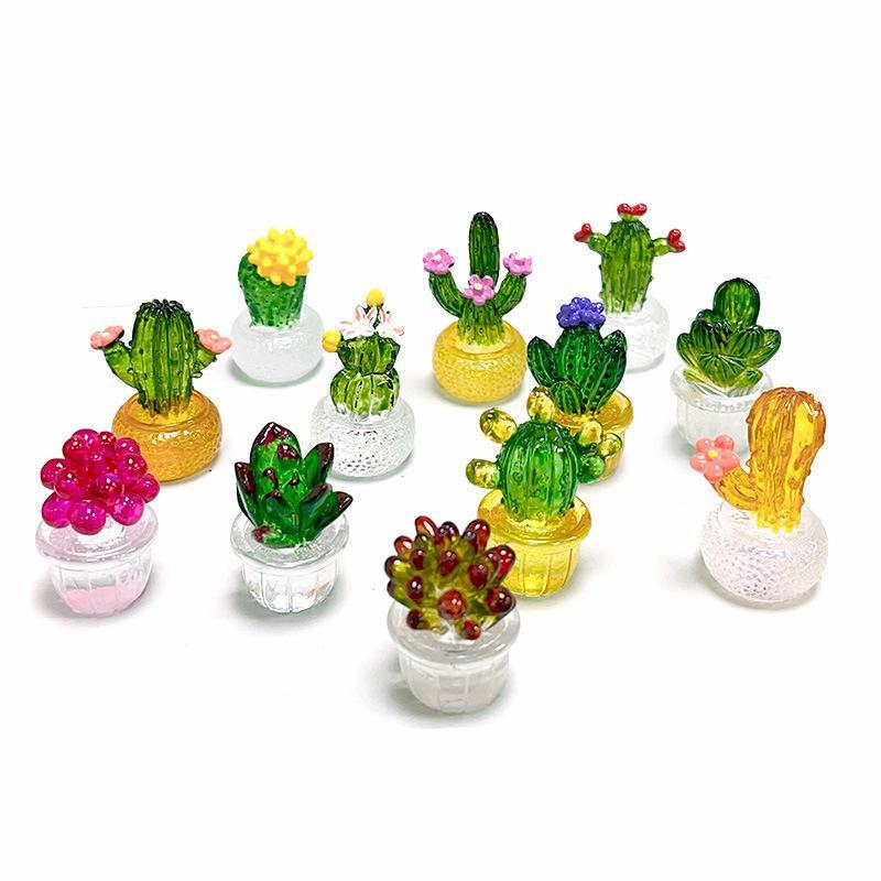 Cartoon Cactus Bonsai Decor Transparent Fleshy Resin Crafts Realistic Simulated Mini Cactus Home Decor