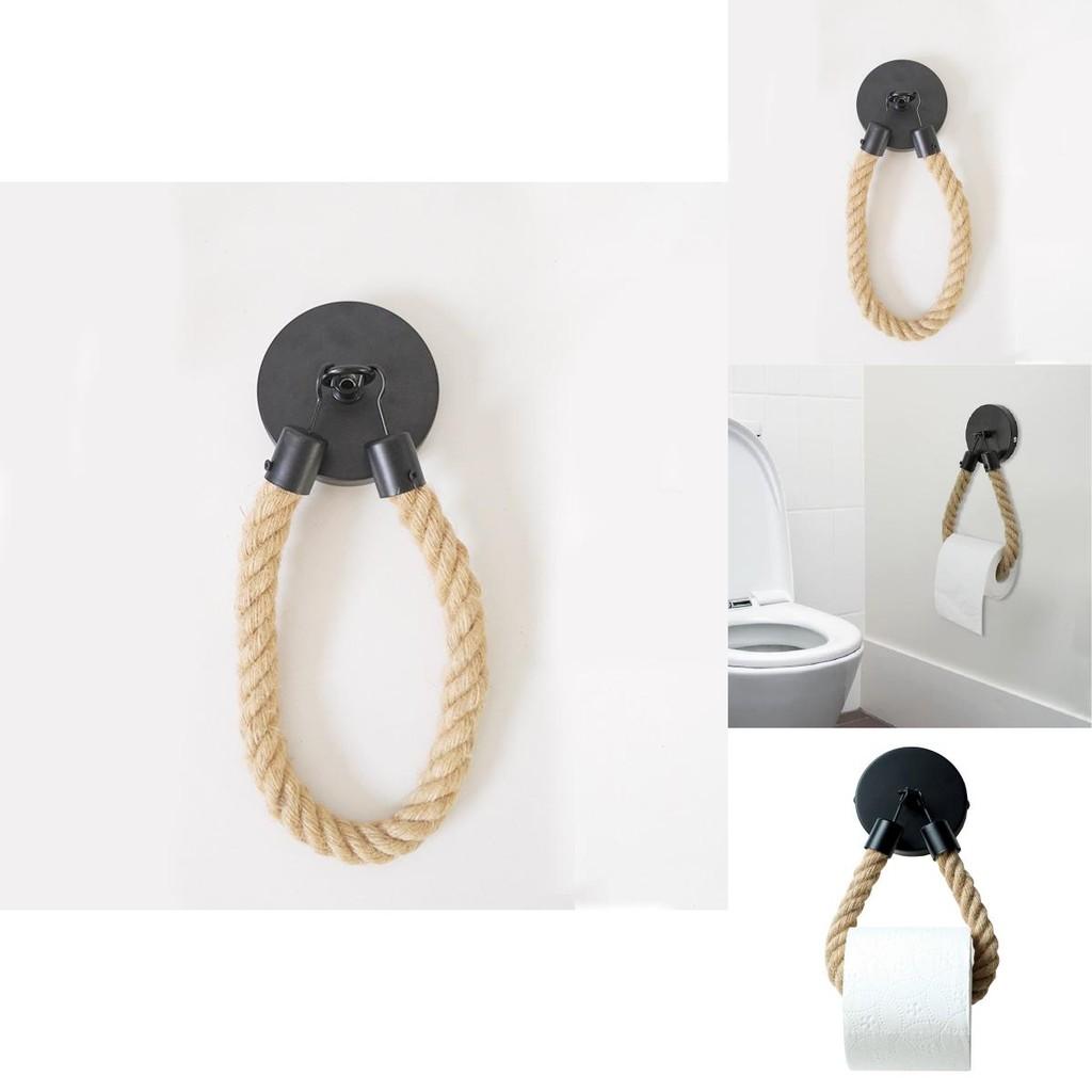 Black Matte Hanging Toilet Paper Rack With Rope For Bathroom And Living Room