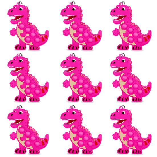 Push Bubble Dinosaur Keychain Stress Relief Silicone Bubble Popping Dino Toy with Ball Chain Bag Backpack Purse Charm Classroom Prizes