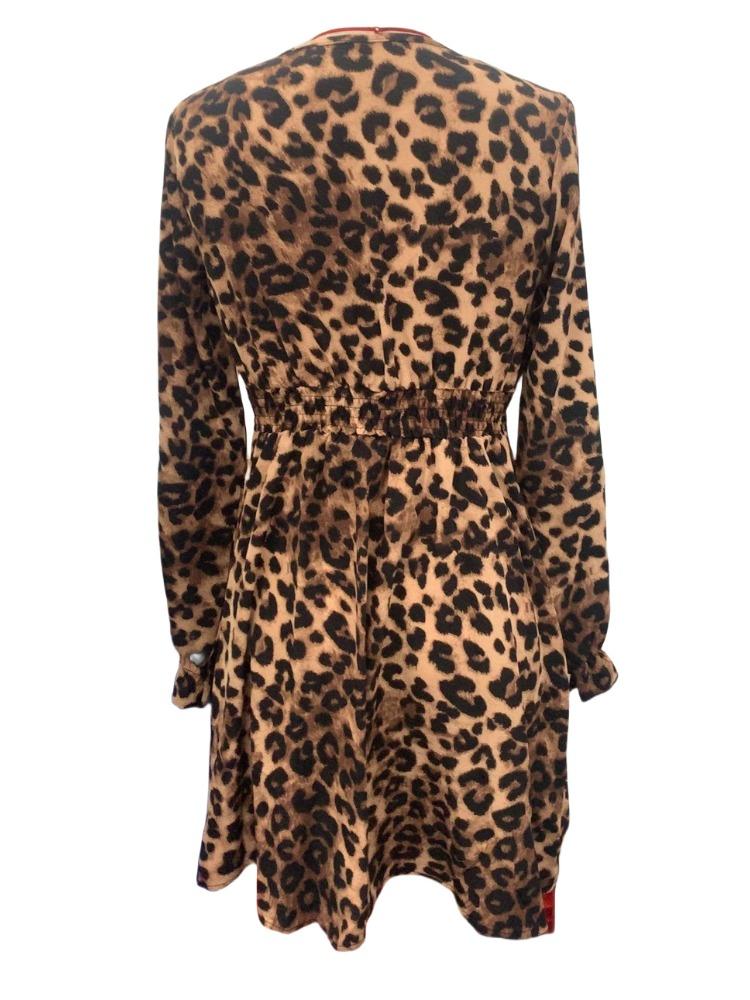 French Women Retro Style V Neck Leopard Long Sleeve Lace Patchwork Long Sleeve Dress Mature Style French Retro Slim Sexy Elegant Women Maxi Dress