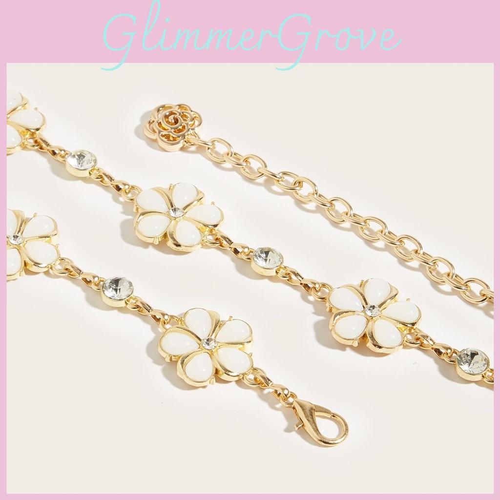 Metal Flower Waist Chain Belt With Hook Closure For Dresses And Skirts