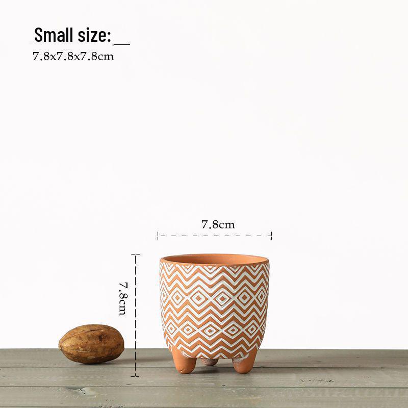 Red Clay Breathable Minimalist Terracotta Flower Pot with Feet for Succulents and Pothos - Round Design, Free Shipping