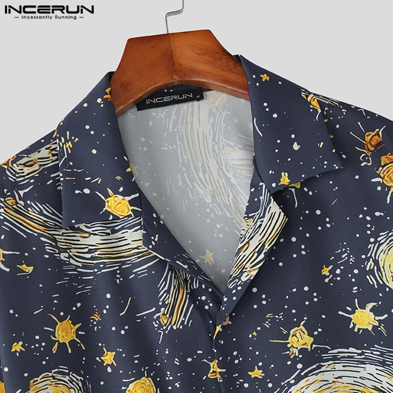 INCERUN Oversized Men Casual Lapel Neck Short Sleeve Printing Buttons Shirts