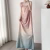 Holiday wind gradual change color anti bumps suspender nightdress women summer sweet with chest pad advanced sense can wear cotton silk skirt