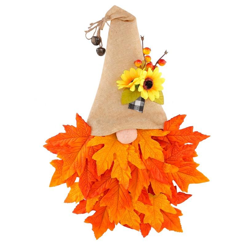 Gnome Leaf Wreath With Sunflower Decor Thanksgiving Door Hanging Festival Home Decoration