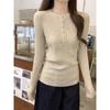 Temperament advanced sense semi-open neck knitted sweater women's pit strip slim and thin inner bottoming shirt autumn and winter long-sleeved top